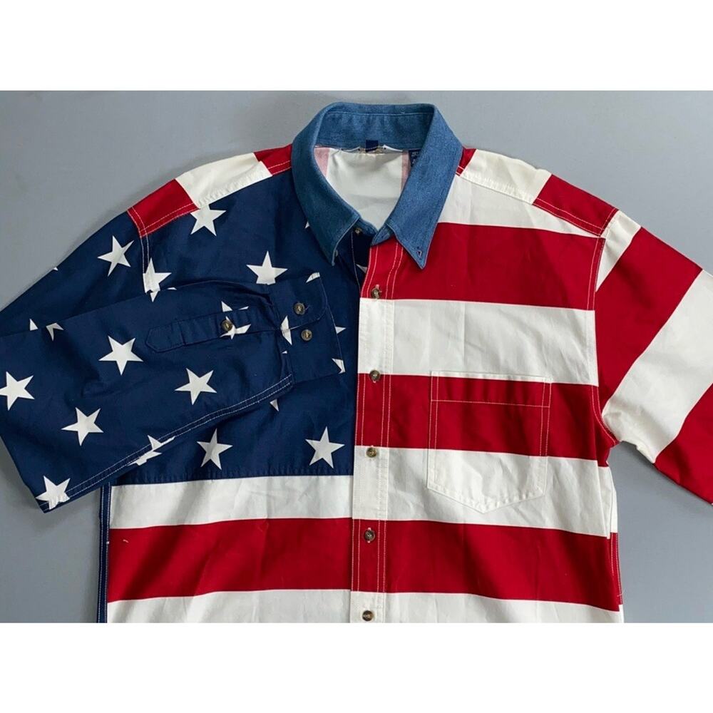 Roper Long Sleeve Button Front USA Flag Print Western Shirt. Men's Size M, EUC!! - Picture 2 of 6